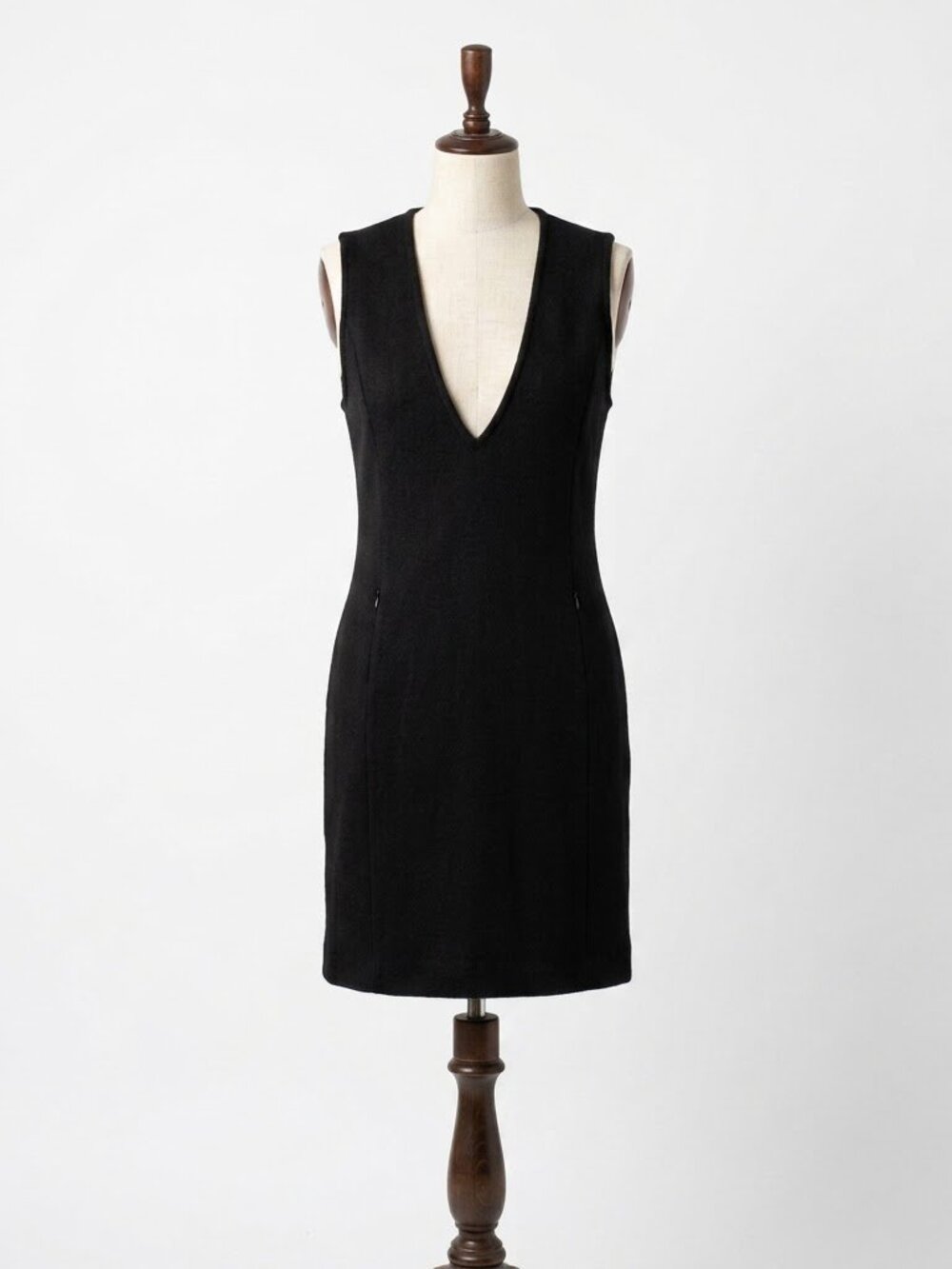 Kasper Deep V Neck Jumper Dress Size Small Black Wool Blend Pockets
